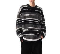 Pull Homme Hiver,Pull Hiver Homme Chaud 4XL,Pull-Over Extra-Large et Doux en Maille mélangée à Rayures pour Un Quotidien et Confortable Parfait pour l’Automne et l’Hiver (Black, XXXL)