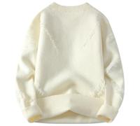 Pull Homme Hiver,Pull Hiver Homme Travail,Pulsion hivernale Pull-Over épais et Ample en Tricot avec Motif Vieilli pour l’Automne idéal en Usage Quotidien et Streetwear (White, XXL)