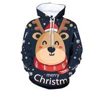 Pull Homme Noel Drole Pull Noel Renne Sweat Polaire Hiver, Pulls Imprimé De Noel À Capuche À Poches Thermique Sweats Homme Unisexe Fun Drôles Tendance Sweatshirts Original Casual Noël