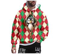 Pull Homme NoëL Sweat à Capuche Homme Design Original Imprimé 3D Fermeture éClair ThéMatique Cadeau De NoëL DéCalé pour Un Style Unique Et Confortable Quotidien