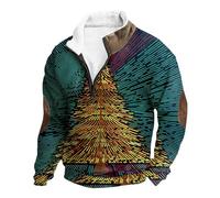 Pull Homme Noel, Sweat-Shirt Homme sans Capuche Col Haut Demi-Zip Moderne Confortable DéContracté Style Urbain Respirant Polyester -RéTréCissement Lavage Facile