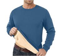Pull Homme Polaire d'hiver Chaud Doublé-Sweat Doux et Confortable-T Shirt Manches Longues-Sweatshirt Exercice Chaleur Fitness- Top Epais Coton de Couleur Unie - Chemise à Col Ras du Cou pour