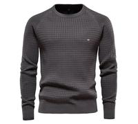 Pull Homme,Pull à col Rond en Coton Couleur Unie Chaud d'hiver,Coupe Classique Pull Homme Motif de Grille-Gris M
