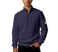 Pull Homme Sweat sans Capuche Pull-Over d'hiver Chaud à col Montant zippé sans Capuche orné Motif idéal activités Sportives Loisirs Plein air Homme Confortable décontracté (Navy, XXL)