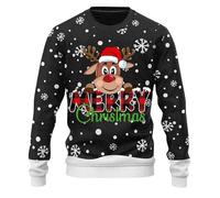 Pull Homme Sweat sans Capuche Sweat-Shirt Homme col Rond imprimé Rennes Manches Longues Pull décontracté Doux Chaud idéal Hiver fêtes (Black, M)