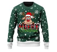 Pull Homme Sweat sans Capuche Sweat-Shirt Homme col Rond imprimé Rennes Manches Longues Pull décontracté Doux Chaud idéal Hiver fêtes (Green, XXXL)