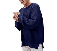 Pull Homme Tricoté Col Rond Et Manches Longues, Sweatshirt en Maille Fine Thermique Pullover Classique Sweat Pulls Respirant T-Shirt Couleur Unie Sport Pull-Over Chemise Chandails Automne Et Hiver