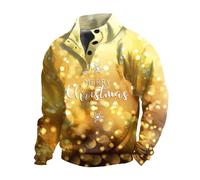 Pull Homme Ugly Christmas Sweater Impression 3D Noël Pull Imprimé Botton Col Montant Tunique Loisirs Pull d'hiver Coupe droite Chemise Flocon de Neige Hauts imprimés, O jaune., XL