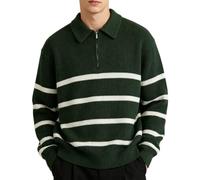Pull Homme Zippé, Pull Chaud Homme,Manteau en Maille à Rayures Et Col Zippé à Mi-Hauteur IdéAl pour L'Automne Et l'hiver