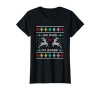 Pull Humoristique Oh Deer I'm Queer Ugly Sweater LGBTQ Pride Lesbienne Gay T-Shirt Graphique avec Valeur, Femme, Noir, L