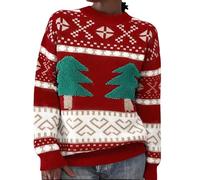 Pull imprimé amusant pour femme - Motif sur le thème de Noël - Col rond - Manches longues - Peut être porté sur un haut tricoté pour une fête quotidienne - Cadeau de Noël, Rouge, 3XL
