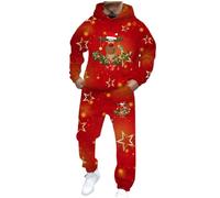 Pull Imprimé Sapin De NoëL,Suits pour Homme Moderne Ensemble élégant et Confortable en Polaire Chaude - Tenue Deux pièces Polyvalente pour Temps Froid Parfait pour Quotidien et Loisirs (Red, XXXXL)