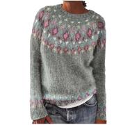 Pull Islandais Femme de Noel Gilet Chic et Elegant Jacquard Gilets Manche Longue Pulls Cachemire col Rond Sweat Grande Taille Sweatshirts Tricoté Sweater Norvégien Sweaters Norvégien Hiver Automne