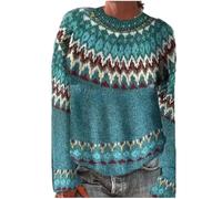 Pull Islandais Femme de Noel Gilet Chic et Elegant Jacquard Gilets Manche Longue Pulls Cachemire col Rond Sweat Grande Taille Sweatshirts Tricoté Sweater Norvégien Sweaters Norvégien Hiver Automne