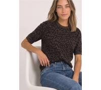 Pull jacquard à col rond et motif léopard