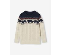 VERTBAUDET Pull Jacquard à Torsade garçon Blanc chiné 3A