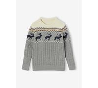 Pull Jacquard à torsade garçon gris chiné 3A
