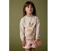 Pull jacquard animalier animé de paillettes fille beige chiné 14A