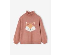 Pull jacquard animalier animé de paillettes fille bois de rose 12A