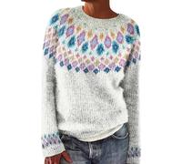 Pull Jacquard Femme Pull Norvégien Femme Grande Taille, Pull Femme Hiver Norvégien, Chaud Pullover Col Rond Pour Femme Mohair, Sweater Oversize Vintage à Motif Tricoté, Pull Irlandais Pull Laine Femme