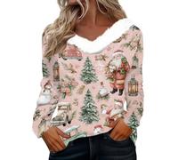 Pull Jacquard Femme Vêtements Noel Mode Deguisement Grande Taille Adulte Renne Grande Taille Polaire Beau V Col Long Chic Pull Déguisement Sapin Famille Laine Vetement de Noel Femme S
