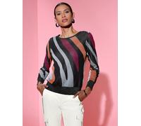 Pull jacquard mélange de lin de qualité - Creation L - noir-corail à motifs NOIR-CORAIL À MOTIFS 40