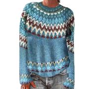 Pull jacquard pour femme - Grande taille - Col rond - Imprimé île de Noël - Pull de vacances confortable et ample - Tricot baggy festif, vert menthe, XL