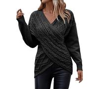 Pull Jacquard Slim décontracté, Couleur Unie, col en V, européen et américain, Nouvelle Collection Automne et Hiver Veste Capuche Floue Femmes (Black, M)