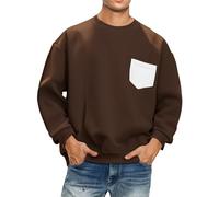Pull japonais pour homme - Col rond - Coupe droite - Coupe ample - Pull décontracté - Sweat-shirt confortable à manches longues - Vêtements d'automne tendance avec poche décorative, marron, XXX-Large