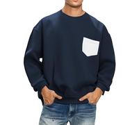 Pull japonais pour homme - Col rond - Coupe droite - Coupe ample - Pull décontracté - Sweat-shirt confortable à manches longues - Vêtements d'automne tendance avec poche décorative, bleu, XXX-Large