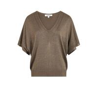 Pull kaki uni ample avec un col v à dentelle et à manches courtes lâches M