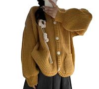 Pull Kawaii Harajuku pour femme - Esthétique - Joli cardigan coréen - Décontracté - Fée - Alt, camel, Taille Unique