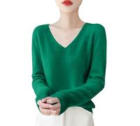 Pull Laine Bleu arine Femme Women's Autumn and Winter New Line Pure Wool V Neck Solid Color Pullover Knitted Base Sweater Pull De Noel Femme Coton (AG, S)