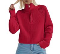 Pull Laine Femme Grosse Maille,Pull Court à Col Montant Et Demi-Fermeture éClair Style DéContracté pour L'Automne Et l'hiver Haut en Tricot Doux Et Ample pour Un Port sans Effort