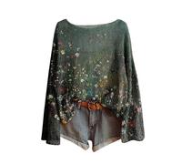 Pull Large Femme Chaud Pulls Femme Chaude Hiver Pull Décontracté à Imprimé Artistique pour Tricoté à Manches Longues Et Col du Cou Tendance Col Rond Blackish Green L