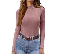 Pull léger à col roulé et manches longues pour femme - Couche de base thermique - T-shirt basique décontracté - Coupe ajustée - Pull en tricot extensible - Col roulé - Chemisier, violet, XL