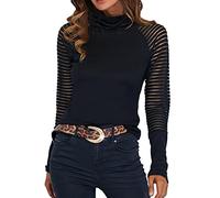 Pull léger pour femme - Haut sexy à manches longues - Couleur unie - Haut d'hiver décontracté à bretelles - Chemisier pour fête - Haut à paillettes, Noir , XXL