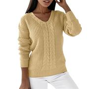 Pull Long Femme Chic Et Elegant Pull Chic Femme Women Autumn and Winter Long Sleeve Solid Color V Neck Slim Fit Fashion Knitted Pullover Sweater Top Large Chaud Yellow XXXXL