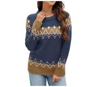 Pull Long Femme Hiver, Pull Ample Femme en Tricot Jacquard à Col Rond Confortable Et Stylé pour La Saison Automne-Hiver