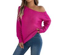 Pull Long Femme Hiver, Pullover Femme éLéGant en Tricot Ajouré à Manches Longues avec éPaule DéNudéE pour DéContracté Et Stylé