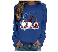 Pull Long Femme Hiver, Sweat à Capuche à Manches Longues et col Ras du Cou pour Femme, imprimé Flocon de Neige, décontracté, pour poupées (Blue, S)