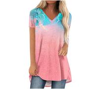 Pull long surdimensionné pour femme - Manches courtes - Élégant - Couleur unie - Grande taille - Col en V - Coupe ample - Grande taille - Cadeau, Z03 - Rose., 5X-Large