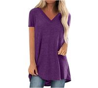 Pull long surdimensionné pour femme - Manches courtes - Élégant - Couleur unie - Grande taille - Col en V - Coupe ample - Grande taille - Cadeau, Violet, 3XL