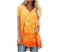 Pull long surdimensionné pour femme - T-shirt à manches courtes - Élégant - Couleur unie - Grande taille - Col en V - Coupe ample - Cadeau, Z02 - Orange, 5X-Large
