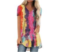 Pull long surdimensionné pour femme - T-shirt à manches courtes - Élégant - Couleur unie - Grande taille - Col en V - Coupe ample - Cadeau, Z02 - Gris., 5X-Large