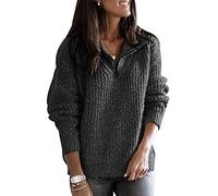 Pull Maille Col Zippé Femme Pull Tricoté Oversize Femme Pullover Pulls Femmes Sweat Shirt Chandail Gros Pull Over Tricot Ample Femme Grande Taille Sweater Pull Femme Manche Longue Large Loose Gris M