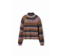 Desigual – Pull femme maille rayures, col montant, manches longues – multicolore blanc XL