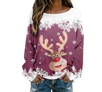 Pull Manches Longues Femme, Pull Noel Moche Vetement Chaud Hiver Col Rond Grande Taille Imprimé All-Over Chic Et Elegant Rigolo DéContracté Ample Confortable Et Polyvalent