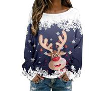 Pull Manches Longues Femme, Pull Noel Moche Vetement Chaud Hiver Col Rond Grande Taille Imprimé All-Over Chic Et Elegant Rigolo DéContracté Ample Confortable Et Polyvalent