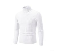 Pull minimaliste à col haut pour homme en tricot de couleur unie | Coupe ajustée, chaleur du col haut, style minimaliste, couleurs unies, essentiel pour l'automne et l'hiver (blanc L)